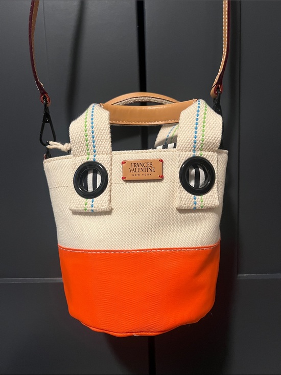 Frances Valentine Handbags - NWT Frances Valentine Cream and Orange Canvas Bucket Crossbody Bag